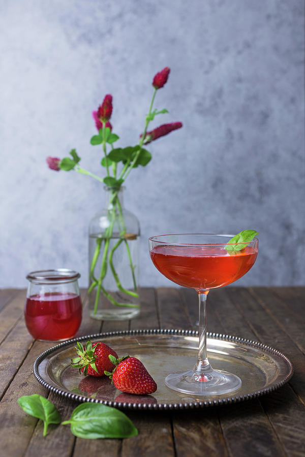 Strawberry And Basil Martini Photograph by Emily Clifton