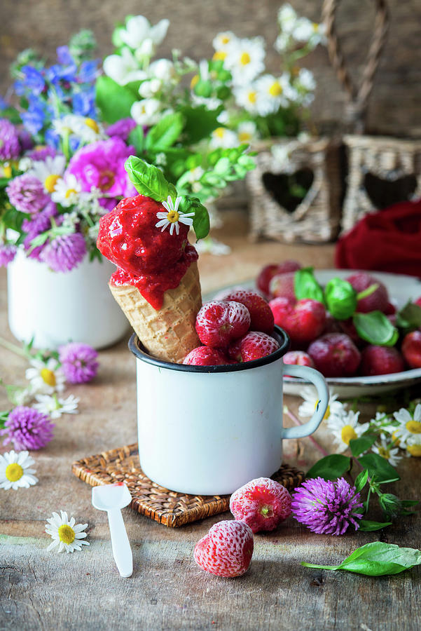 Strawberry And Basil Sorbet Photograph by Irina Meliukh