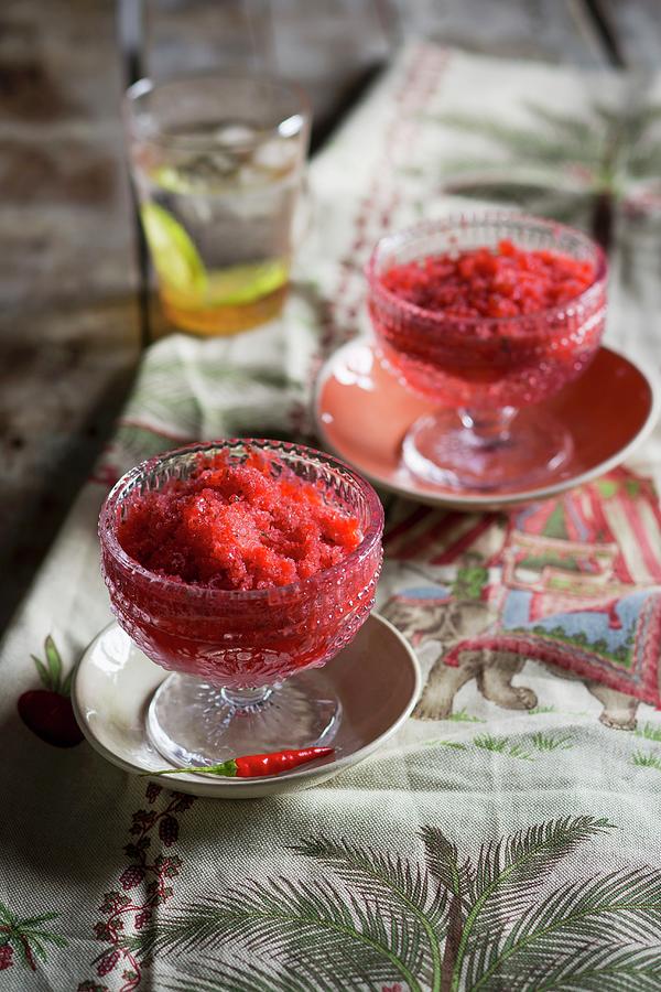 Strawberry And Grapefruit Granita With Mint Photograph by Great Stock!