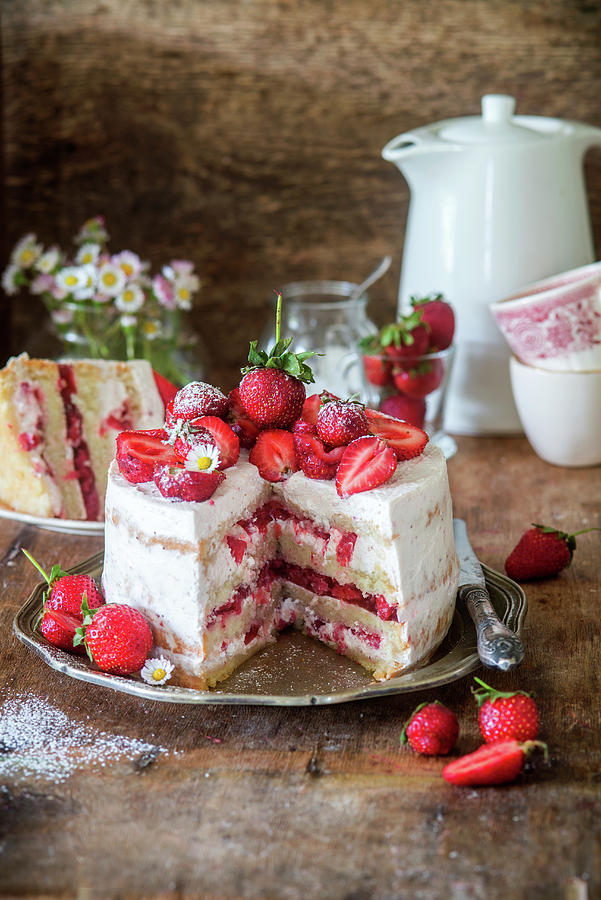 Strawberry And Mascarpone Cake Photograph by Irina Meliukh
