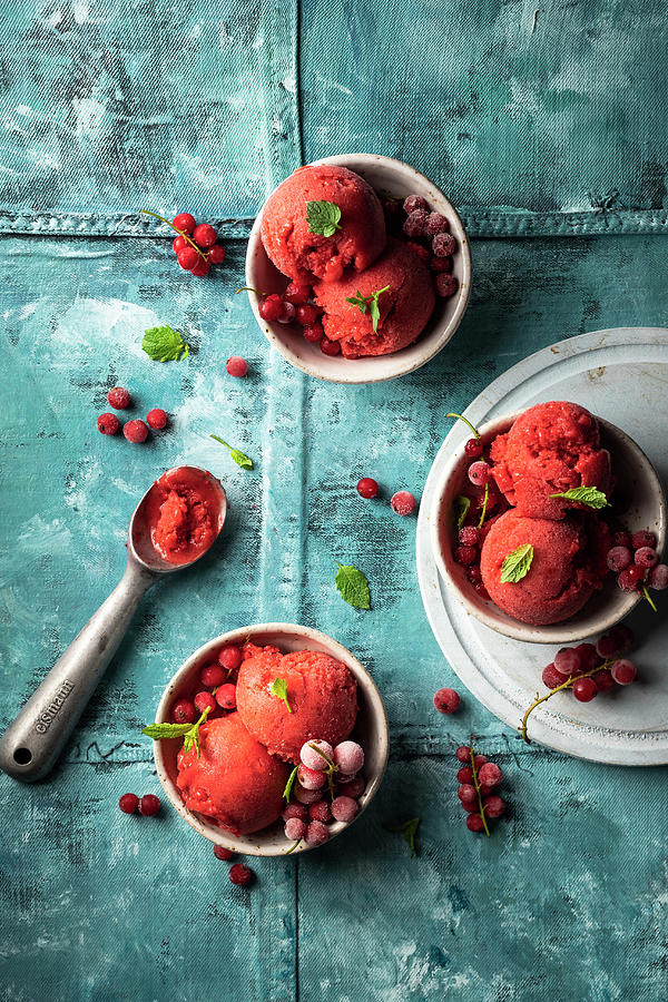 Strawberry And Red Currant Sorbet With Fresh Mint Photograph by Zuzanna Ploch
