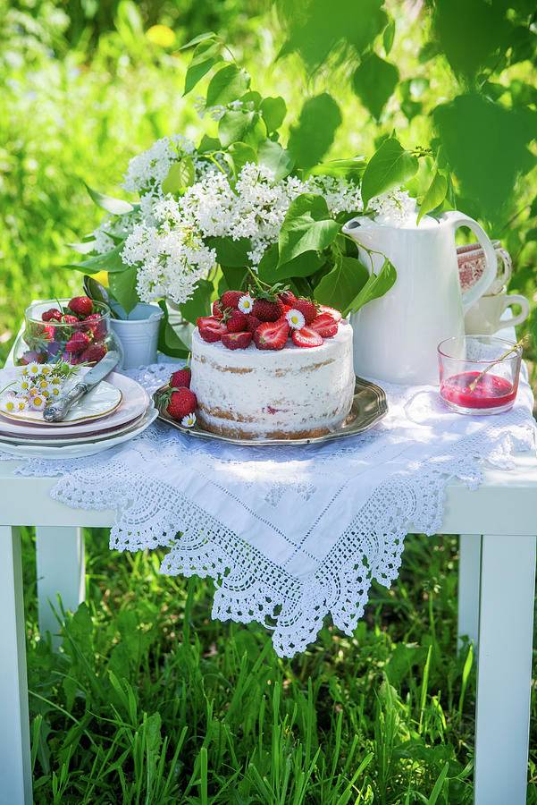 Strawberry Cake In A Garden Photograph by Irina Meliukh