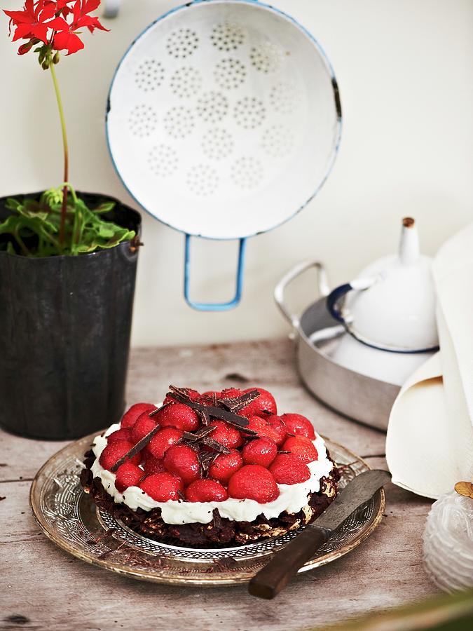 Strawberry Cake With A Crunchy Chocolate Base Photograph by Hannah Kompanik