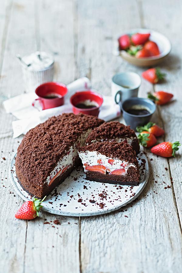 Strawberry Cake With Chocolate Sprinkles And Eggnog Cream Photograph by Jalag / Wolfgang Schardt