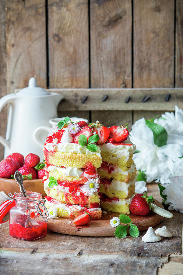 Strawberry Cake With Vanilla Sponge And Mascarpone Photograph by Irina Meliukh