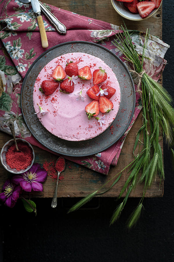 Strawberry Cheesecake seen From Above Photograph by Lucy Parissi
