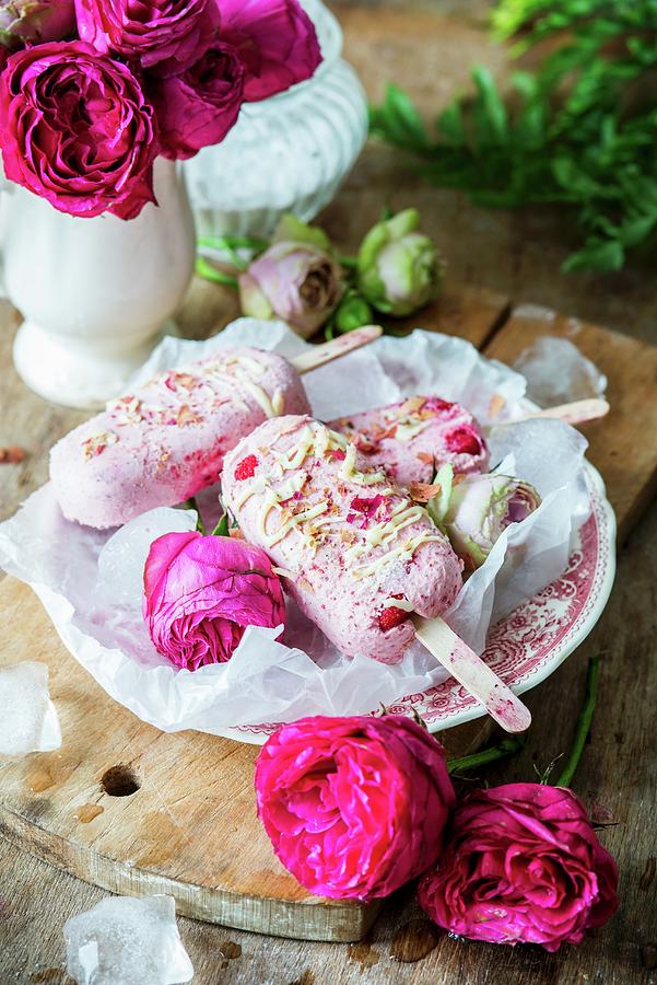 Strawberry Cream Cheese Lollies With Rose Water Photograph by Irina Meliukh