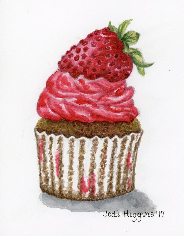 Strawberry Cupcake Painting by Jodi Higgins