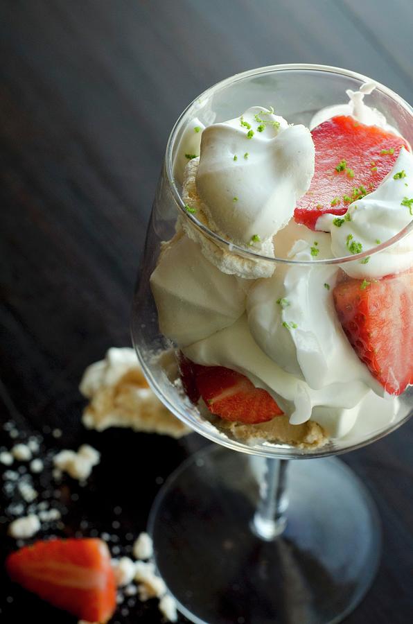 Strawberry Dessert With Whipped Cream, Meringue And Lime Zest Photograph by Aic Arquivo International De Cor / Galrito, Bruno