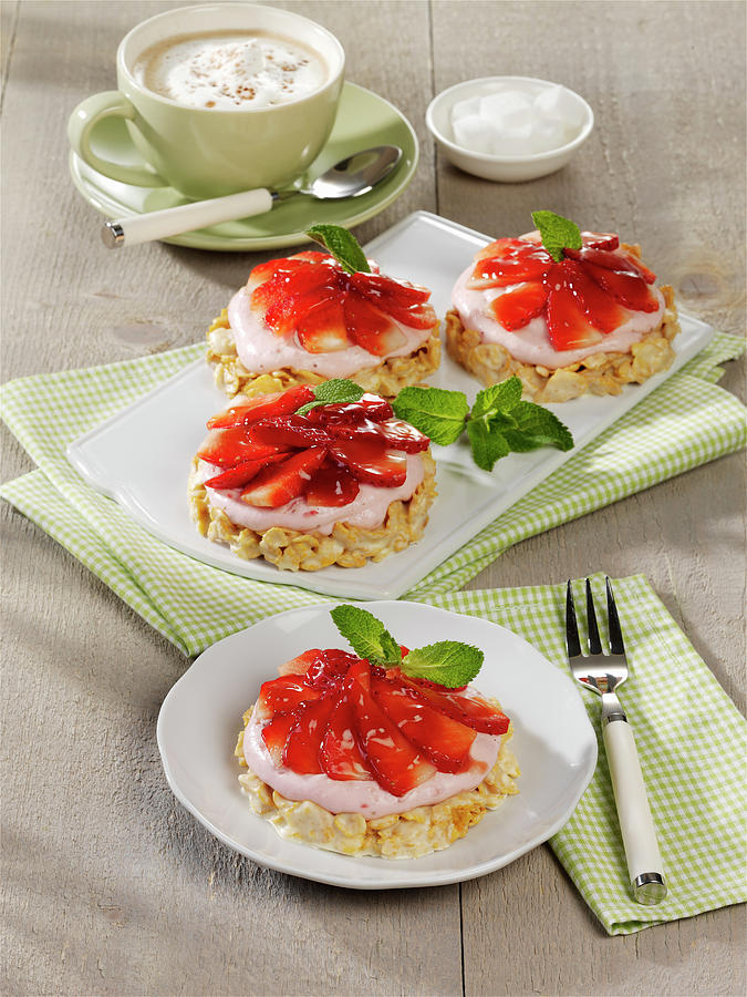 Strawberry Desserts With A Cornflake Cake Base Photograph by Stockfood Studios / Photoart