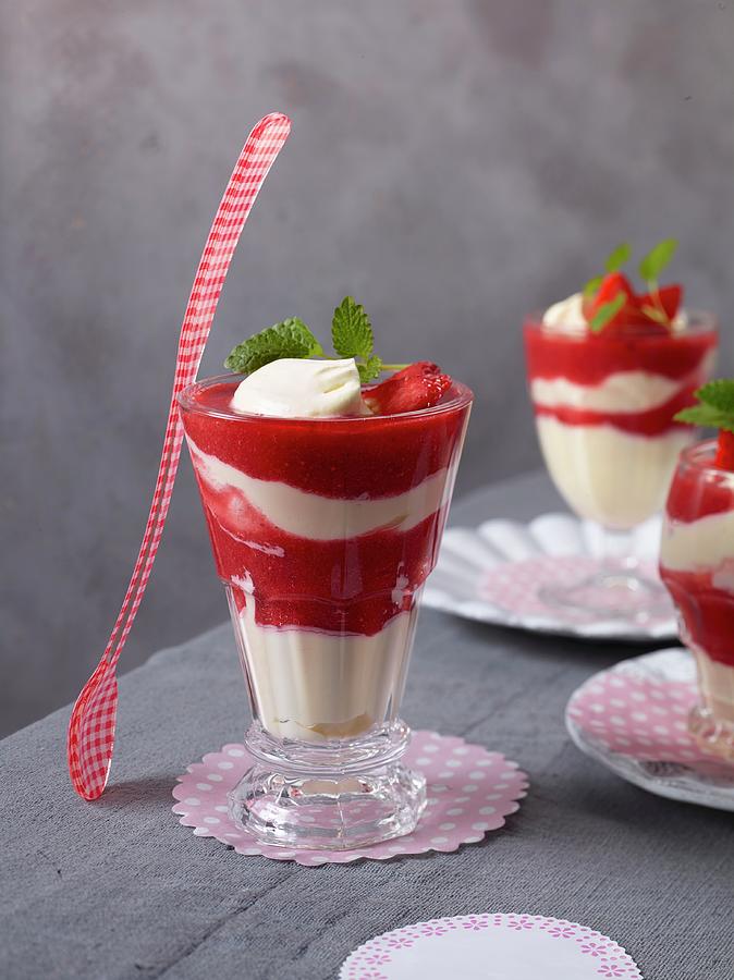 Strawberry Desserts With Vanilla Egg Liqueur Cream Photograph by Nikolai Buroh