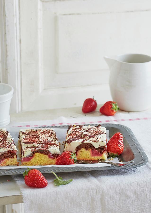 Strawberry Donauwelle german Marble Cake Photograph by Jalag / Julia Hoersch
