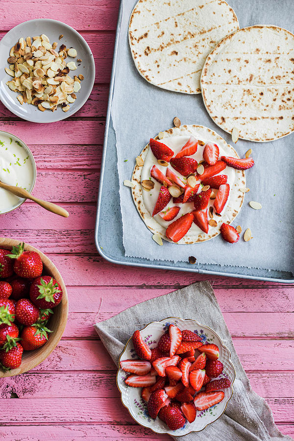 Strawberry Flatbread With Almond Flakes Photograph by Maria Panzer