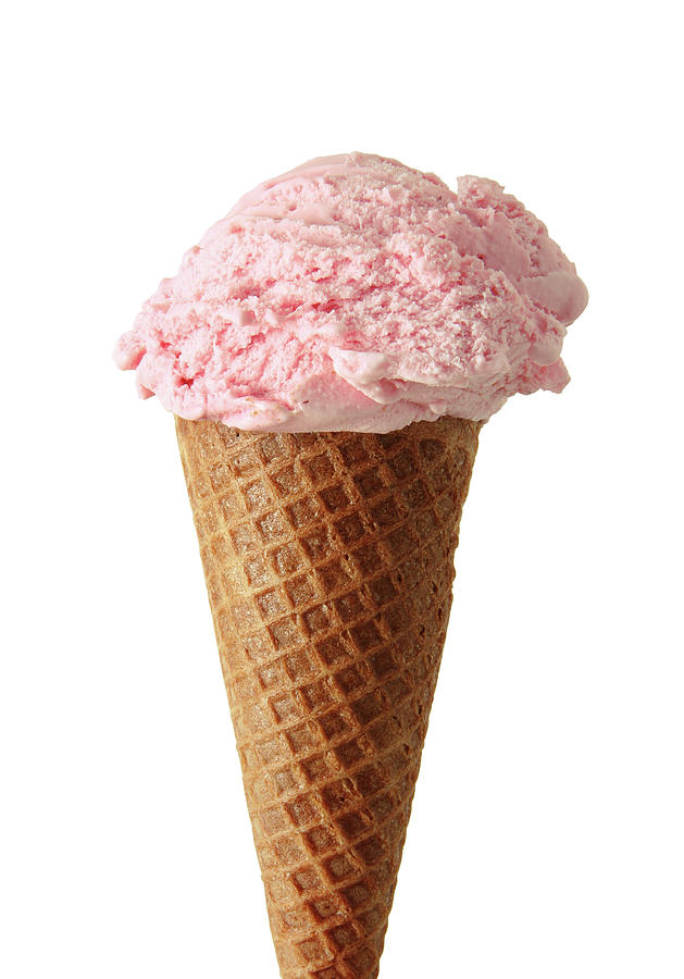Strawberry Ice Cream Cone On White Photograph by Kevinruss