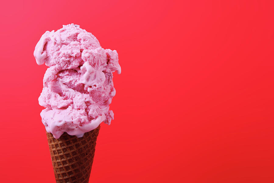 Strawberry Ice Cream On Red Background Photograph by Kevinruss