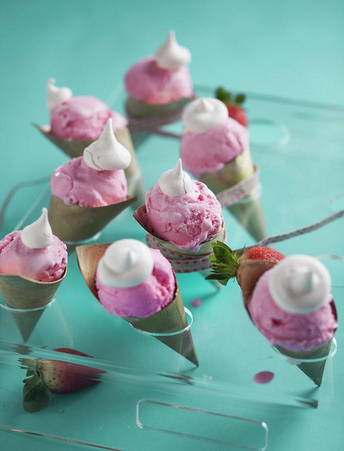 Strawberry Ice Cream With Meringue Pieces Photograph by Great Stock!