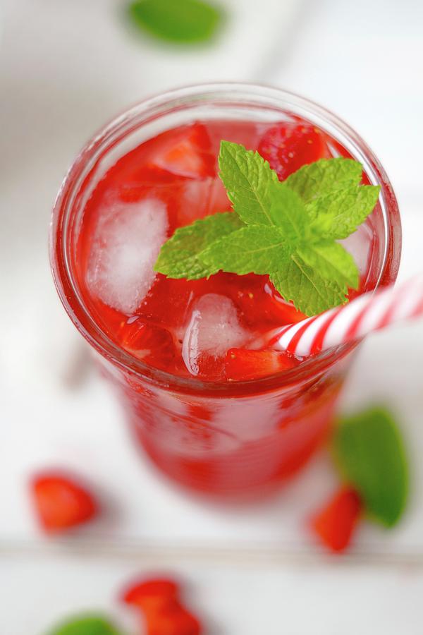 Strawberry Iced Tea With Fresh Mint Photograph by Saskia In Der Au