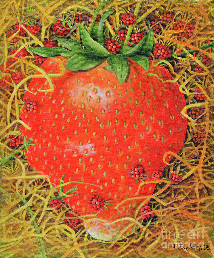 Strawberry In Straw Painting by Eb Watts