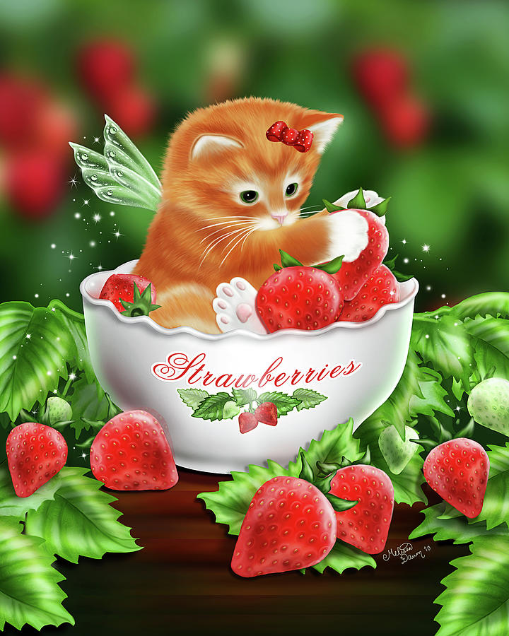 Strawberry Digital Art - Strawberry Kitten by Melissa Dawn