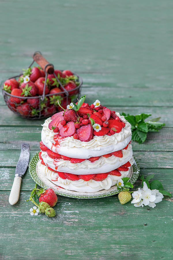 Strawberry Meringue Cake Photograph by Irina Meliukh