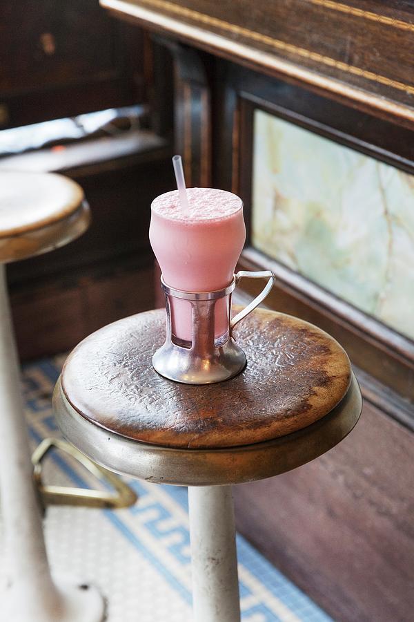 Strawberry Milkshake On A Barstool In A Caf Photograph by Fanny Rdvik