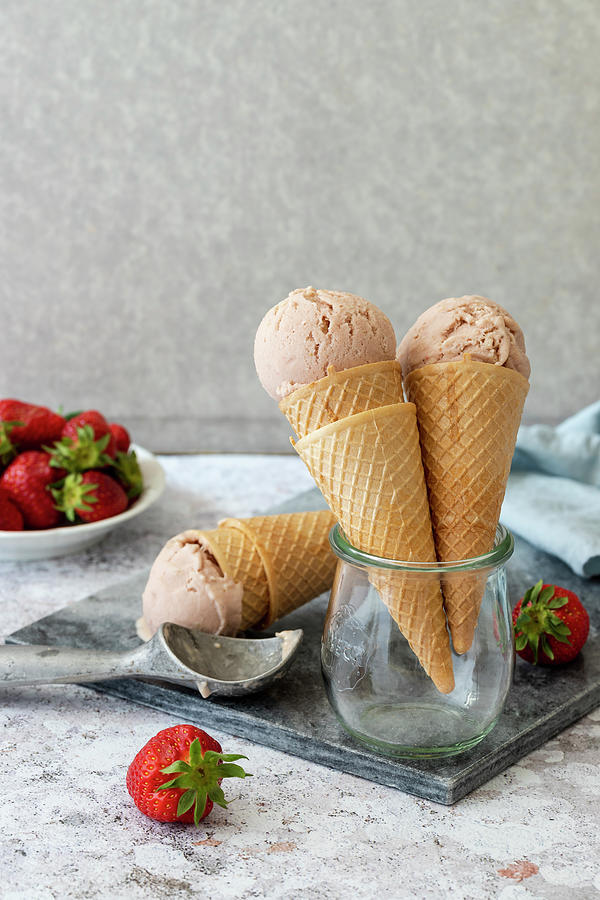 Strawberry Nice Cream In Icecream Cone Photograph by Zuzanna Ploch