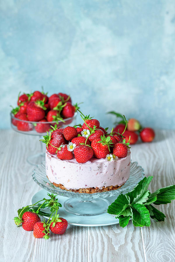 Strawberry No Bake Cheesecake With Granola Base Photograph by Irina Meliukh