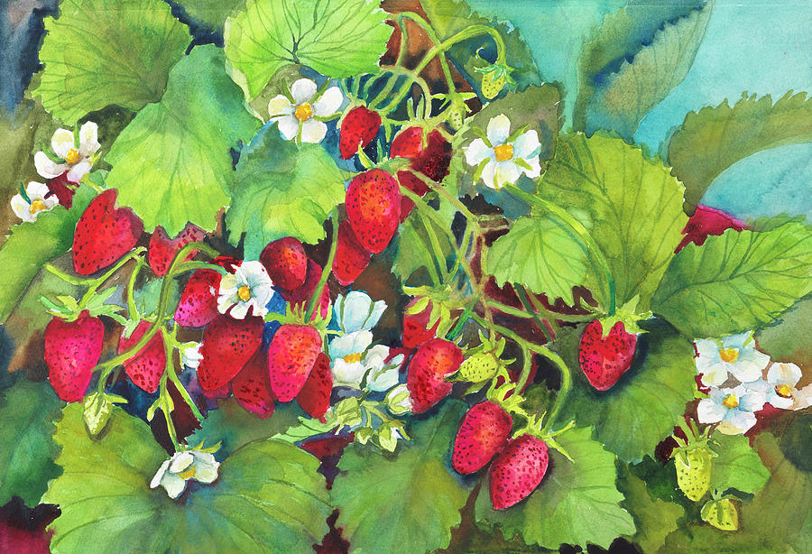 Fruit Painting - Strawberry Patch - A. Ripe On The Vine by Joanne Porter