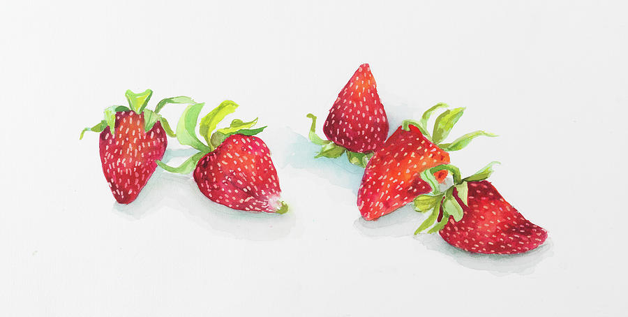 Fruit Painting - Strawberry Patch - C. Ripe Berries Whole by Joanne Porter