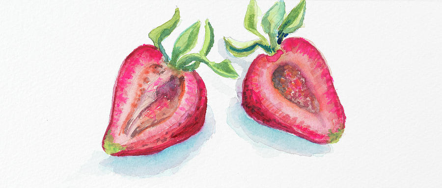 Fruit Painting - Strawberry Patch - D. Cut In Half Berry by Joanne Porter
