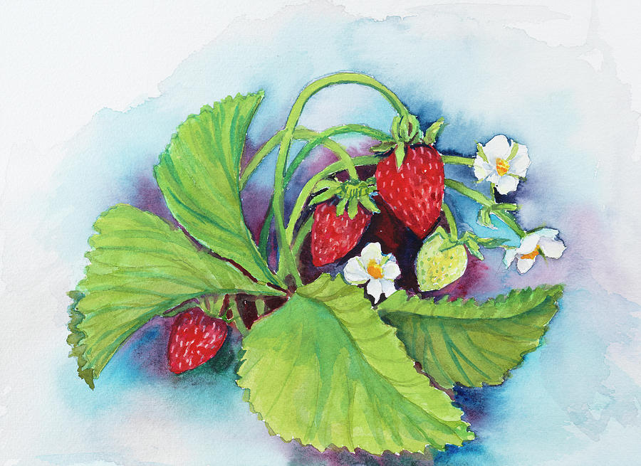 Fruit Painting - Strawberry Patch - E. Sample Berries by Joanne Porter