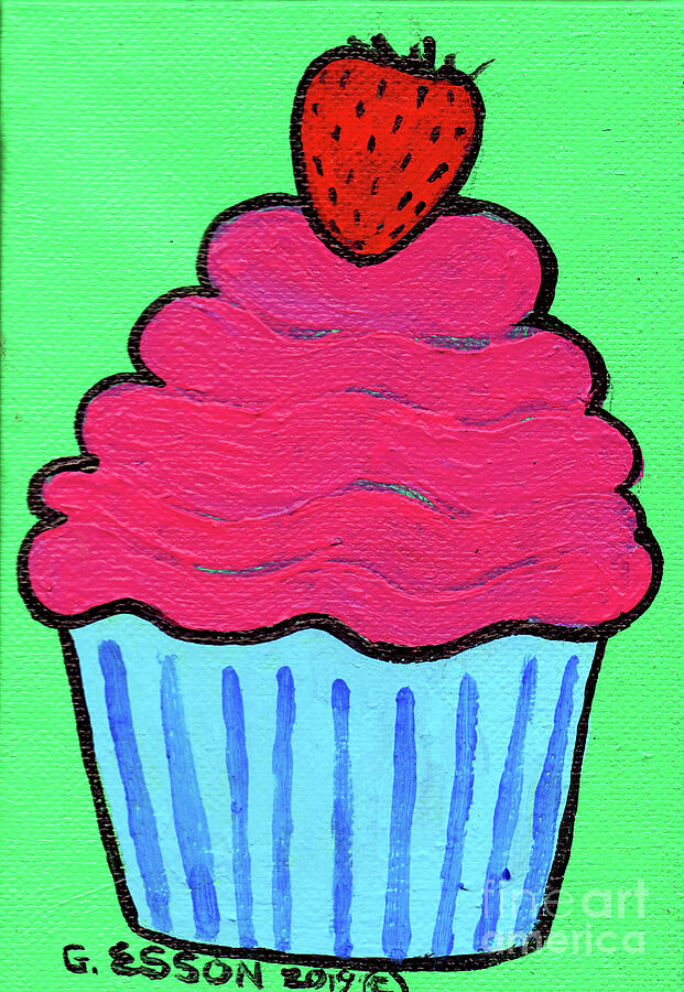 Strawberry Pink Cupcake Painting by Genevieve Esson