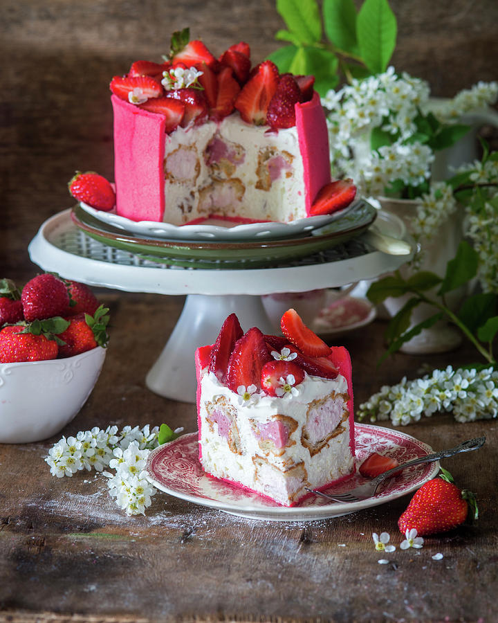 Strawberry Profitrole Cake With Cream Cheese Mousse And Strawberry Cream Inside Profitroles Photograph by Irina Meliukh