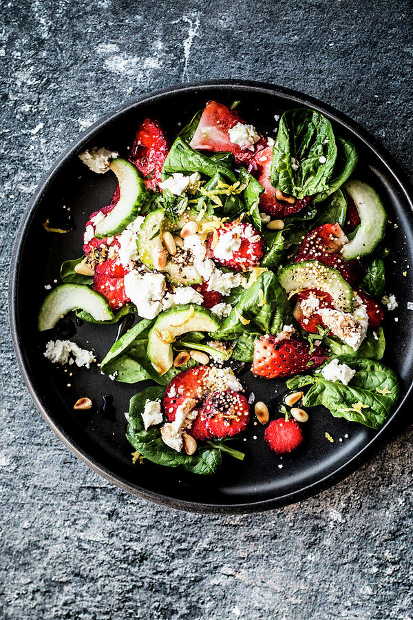 Strawberry Salad With Spinach And Feta Cheese Photograph by Simone Neufing