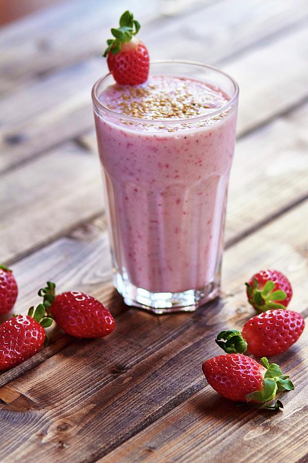 Strawberry Smoothie With Kefir And Sesame Seeds Photograph by Helena Krol