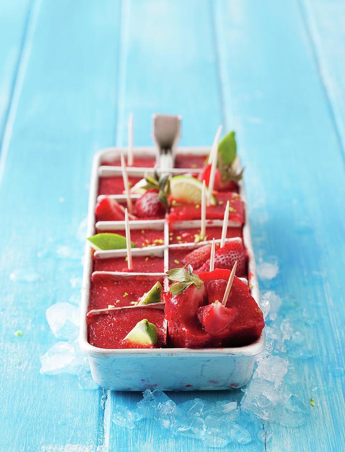 Strawberry Sorbet As Ice Cubes Photograph by Great Stock!