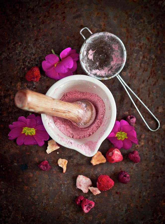 Strawberry Sugar In A Mortar Photograph by Dorota Indycka