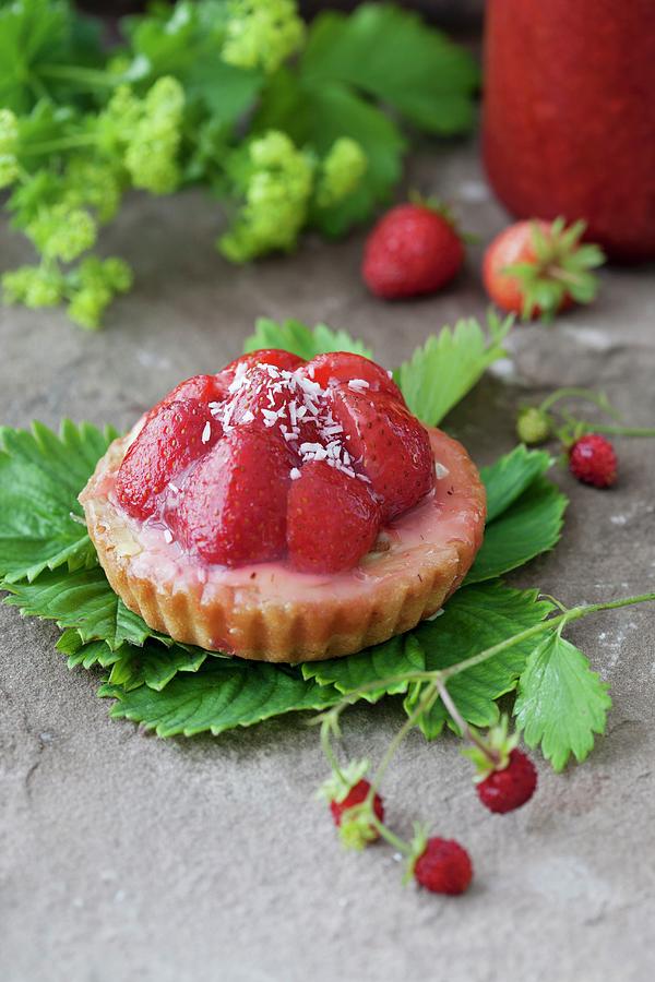 Strawberry Tart With Shaved Coconut Photograph by Martina Schindler