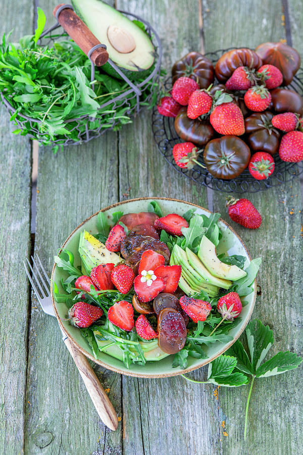 Strawberry Tomato Arugula Salad Photograph by Irina Meliukh