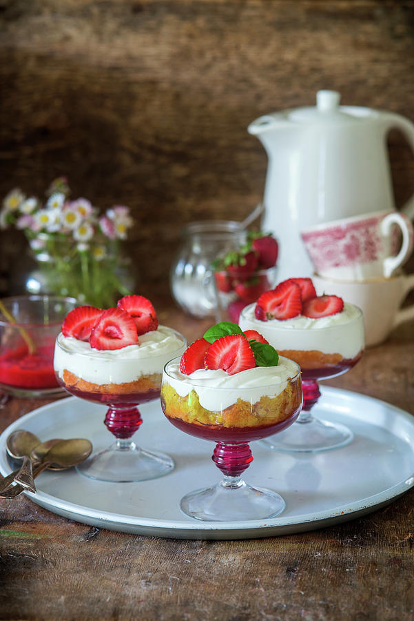 Strawberry Trifle With Jelly, Sponge And Cream Photograph by Irina Meliukh