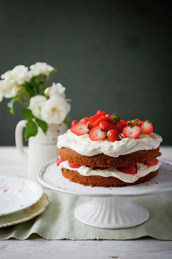 Strawberry Victoria Sponge Cake Photograph by William Reavell