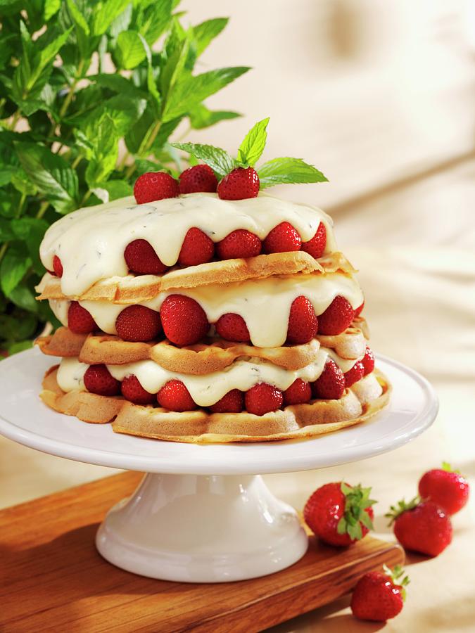 Strawberry Waffle Cake With Lemon Cream Photograph by Karl Newedel