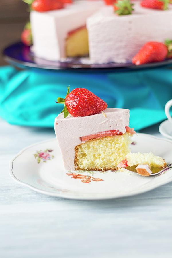 Strawberry Yoghurt Cake, Pieces Removed Photograph by Kevin Buch
