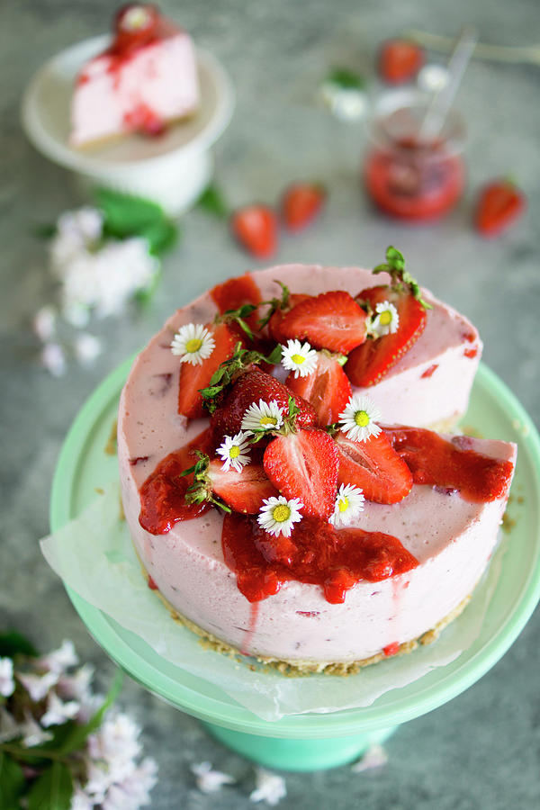 Strawberry Yoghurt Cake With An Amaretto Base Photograph by Lieberbacken