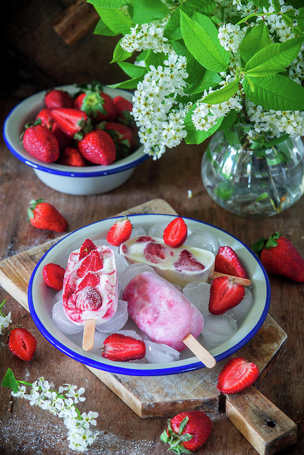 Strawberry Yogurt Ice Cream Popsicles Photograph by Irina Meliukh