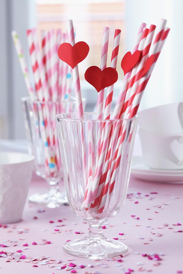 Straws Decorated With Paper Hearts Photograph by Franziska Taube