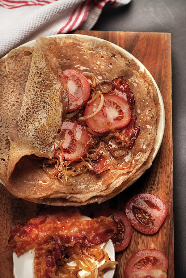 Streaky Bacon, Tomato And Onion Country Galette Photograph by Perrin