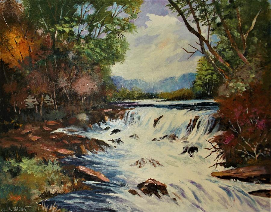 Stream Cascading Through a Forest in Autumn Painting by Al Brown