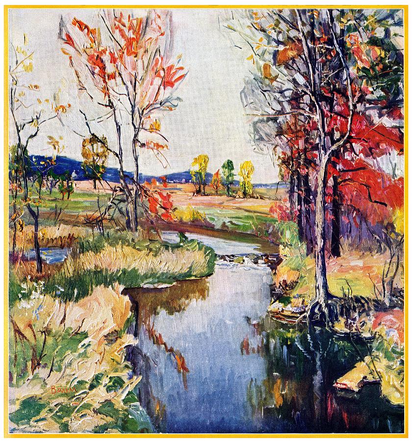 Fall Drawing - Stream In Autumn by Walter Baum