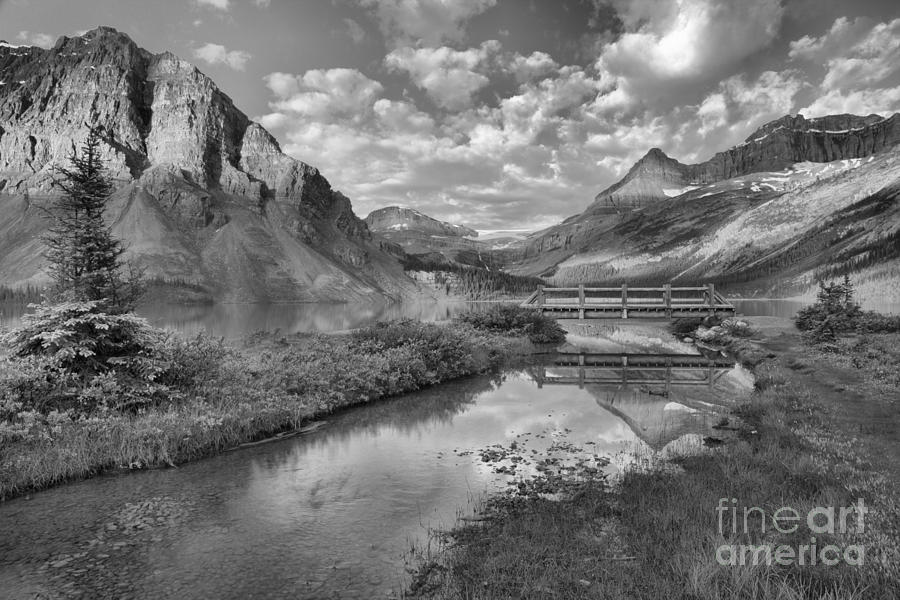 Streaming Into Bow Lake At Sunrise Black And White Photograph by Adam Jewell
